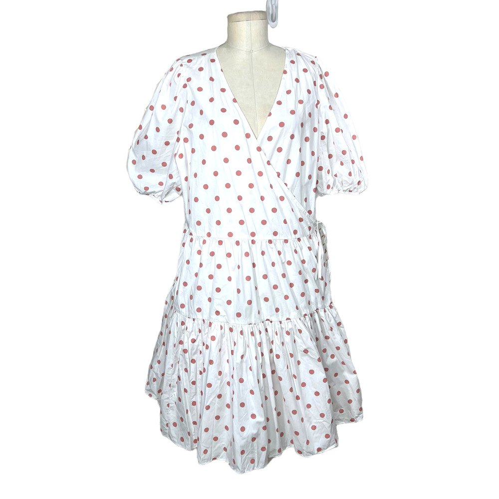 J. Crew Puff-Sleeve Cotton Poplin Wrap Dress in White Rose Dot Size XL